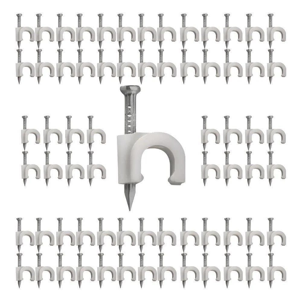 Kit 200 Grampo Fixa Fio Cabo Coaxial Rg6 8Mm Branco Preto