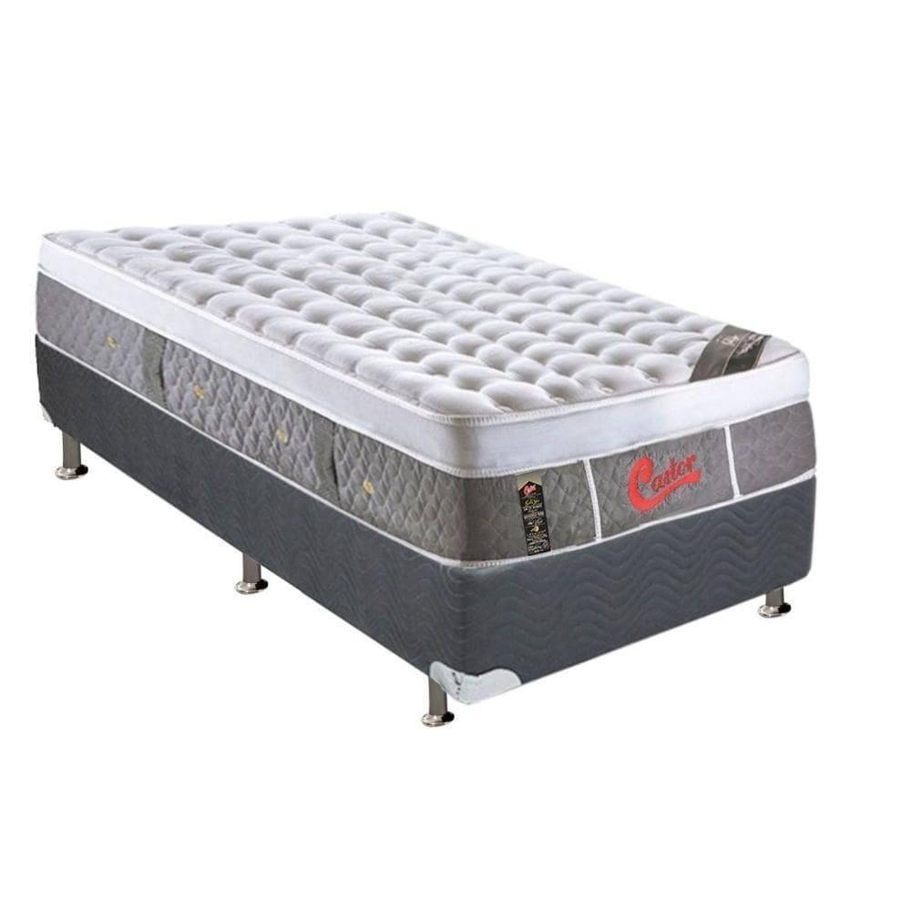 Cama Box Solteiro: Colchão Molas Ensacadas Castor Light Oxygen New Plush + Base Crc Suede Gray (88x188)