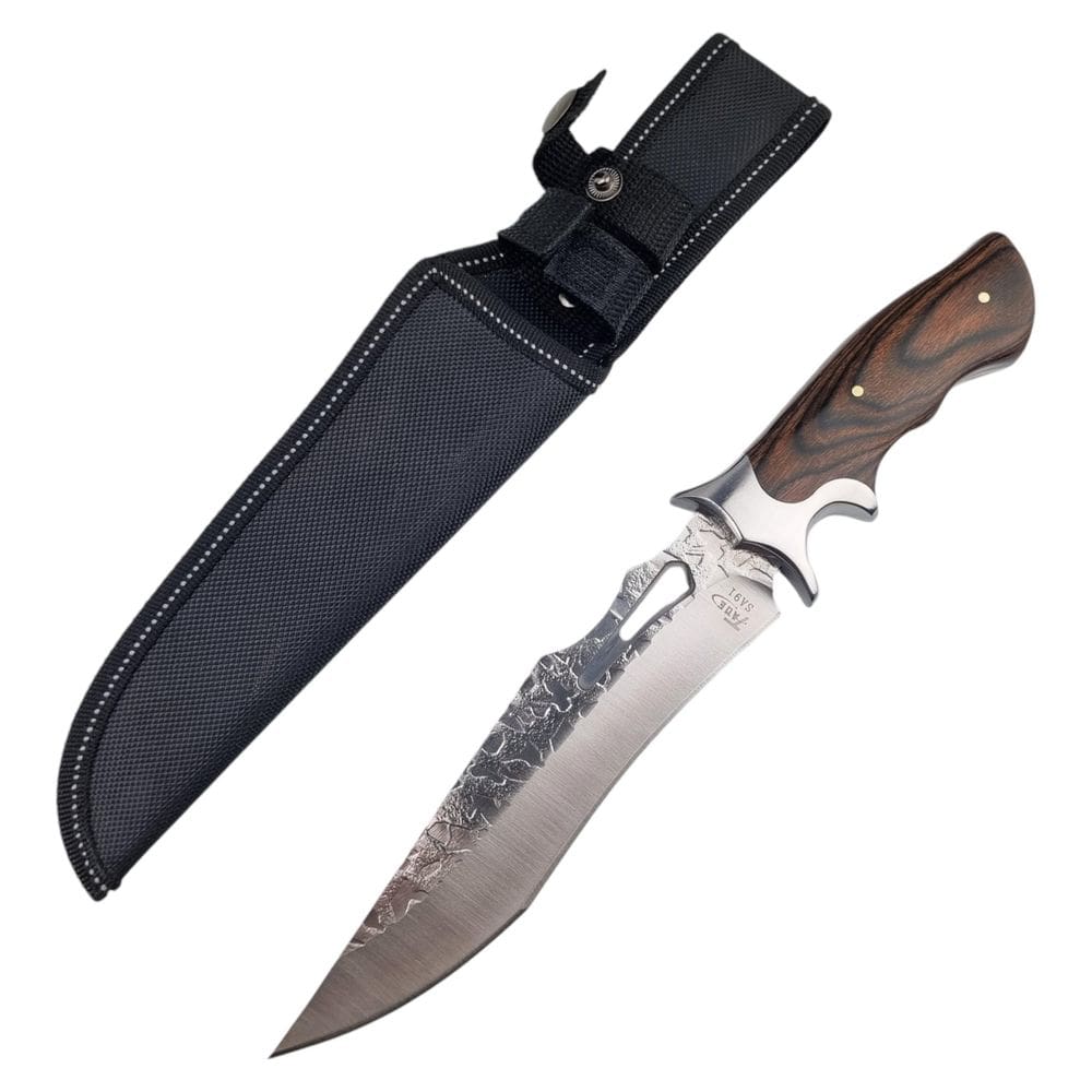 Faca Com Lâmina Lisa Decorada Cabo De Madeira E Bainha Nylon