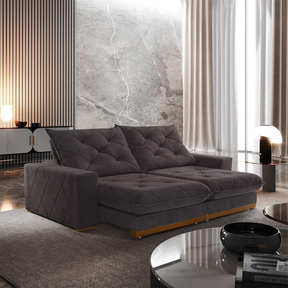 Sofá Retrátil Muzambinho 2,30m 4 Lugares Molas Ensacadas Txr Marrom