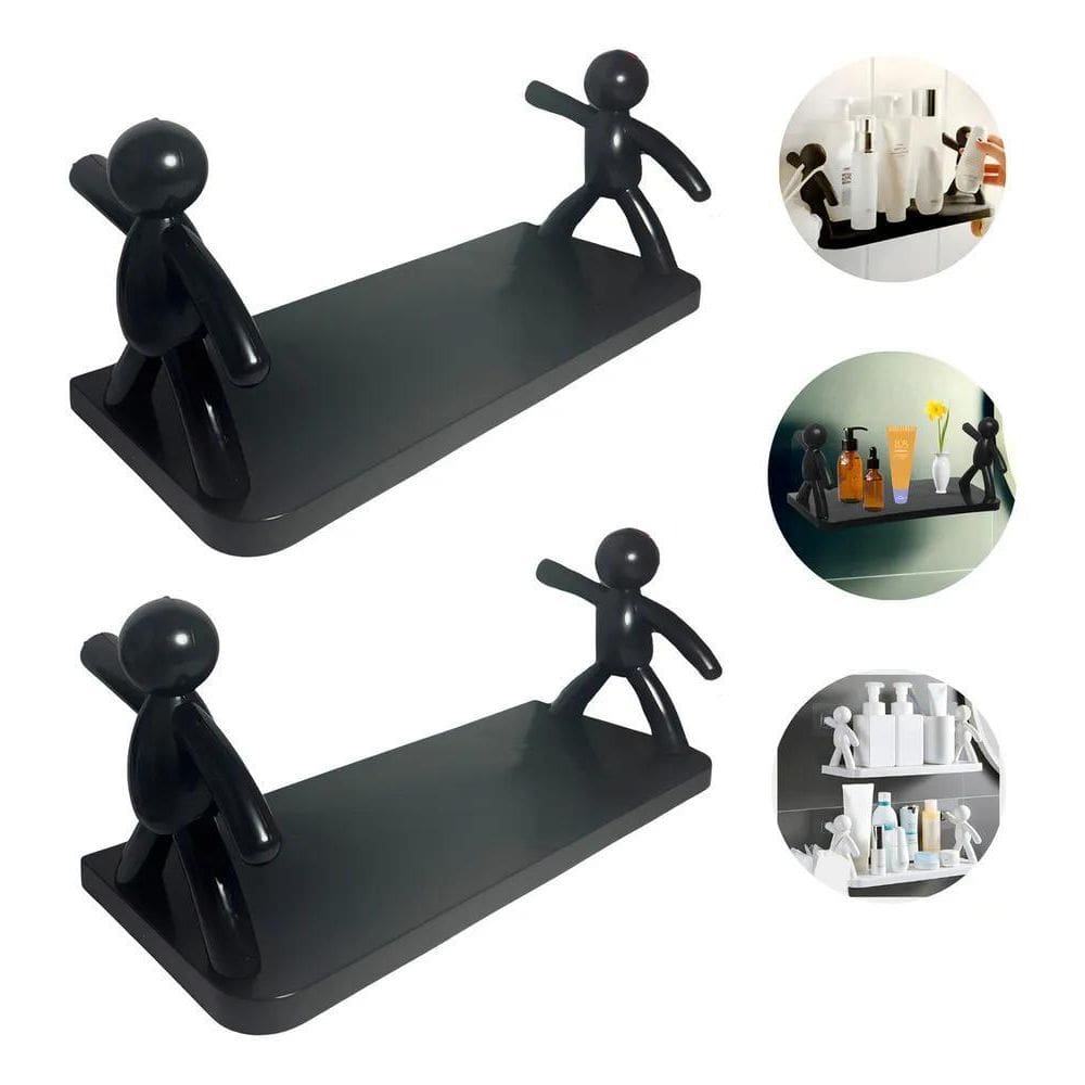 Kit 2 Prateleira De Plástico Preto Para Banheiro Bonequinho