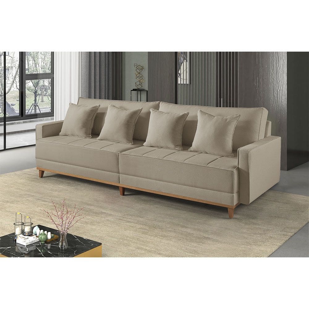 Sofa Fixo 5 Lugares M-199 2,40m Molas Bonnel Almofadas Soltas Linho Estofados Martins