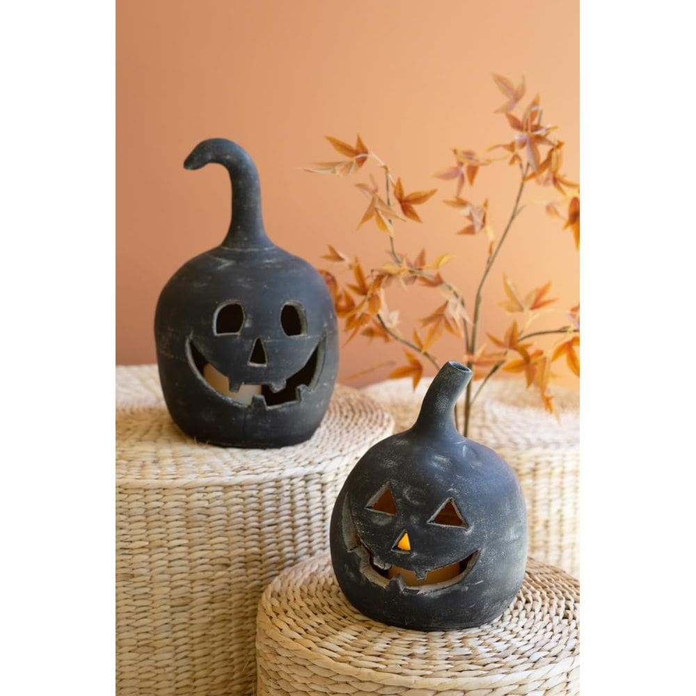 Castiçal KALALOU Black Clay Jack-O-Lanterns, conjunto de 2