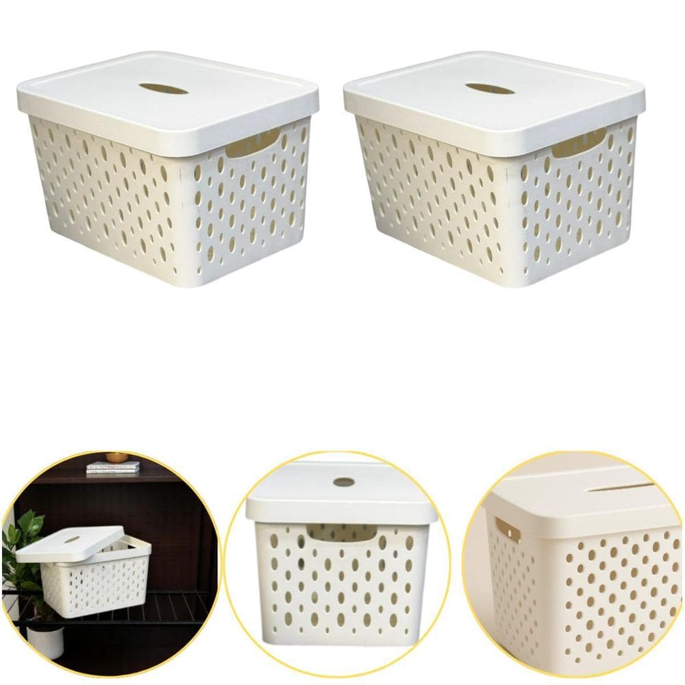Kit 2 Caixa Cesto Organizador Multiuso Empilhável 17L Branco