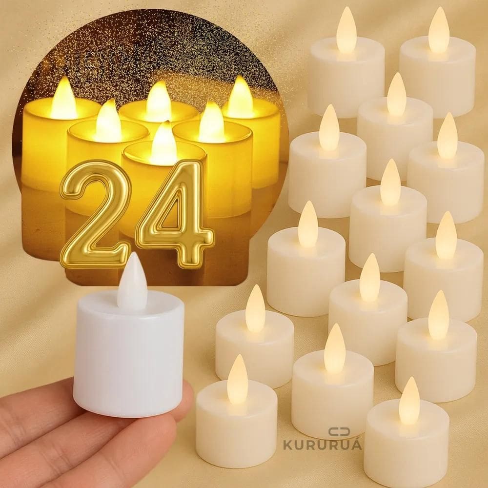 3X Kit 24 Vela De Led Eletrônica Decorativa Com Bateria Arti