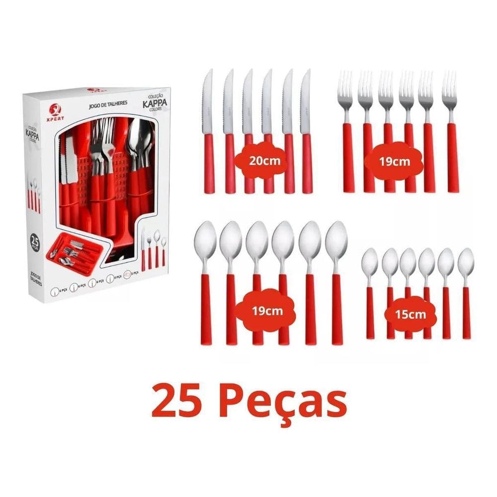 Faqueiro 25 Peças Inox Porta Talher Luxo Premium Kappa Color