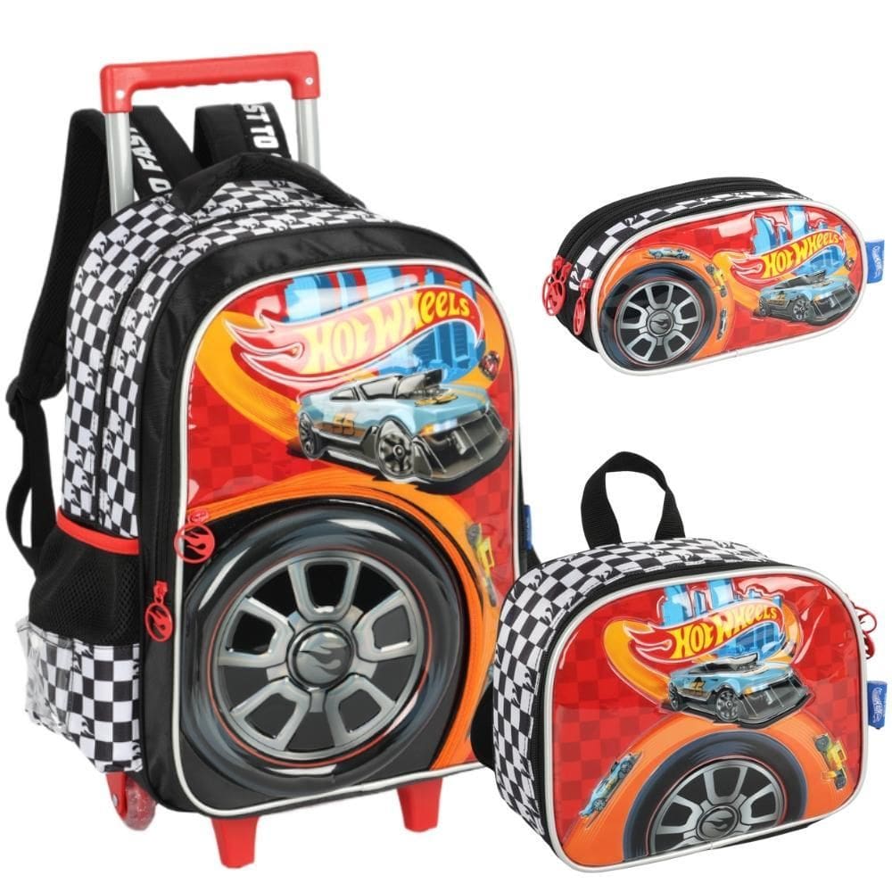Kit Mochila Rodinhas Oficial Hot Wheels Luxcel Ic41506 Preto