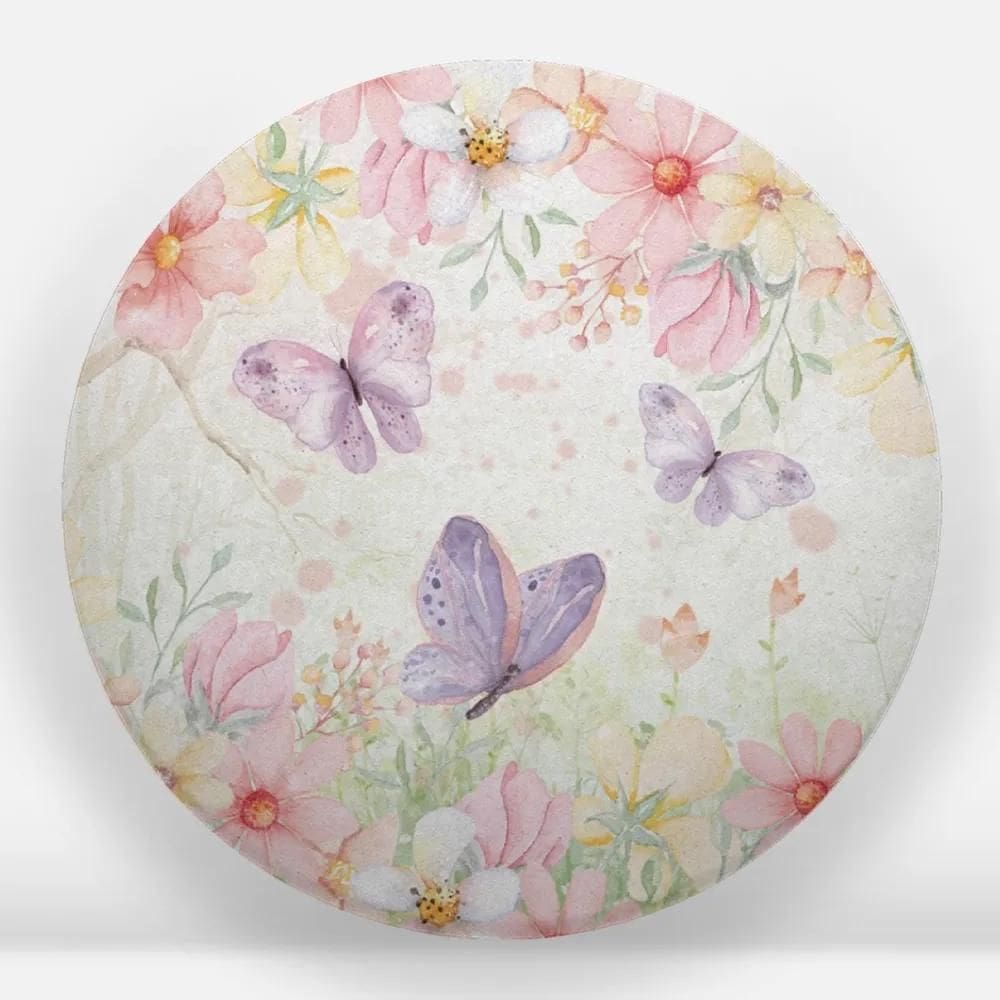 Painel Redondo Sublimado Em Tecido 1,5X1,5 Jardim Borboleta