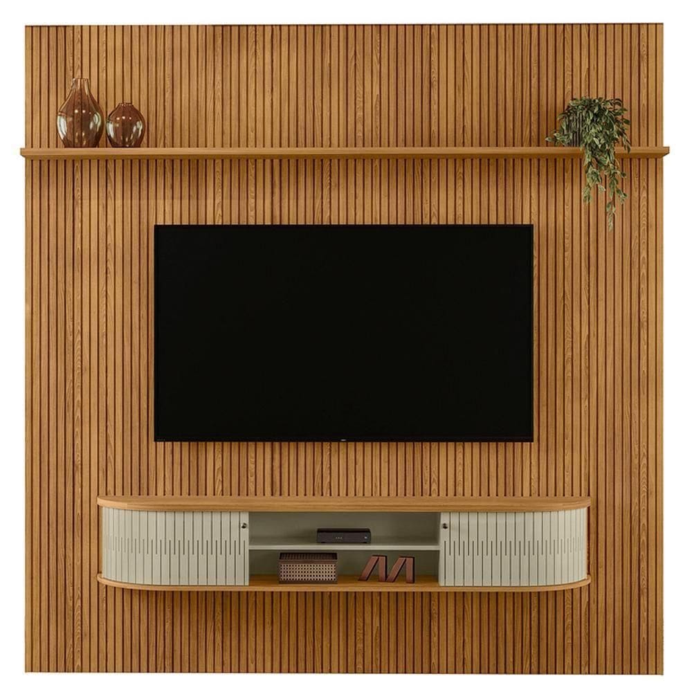 Painel Bancada Tv 75 Pol 245x238 Cm Bugatti Cumaru Opala Madetec Cumaru Opala