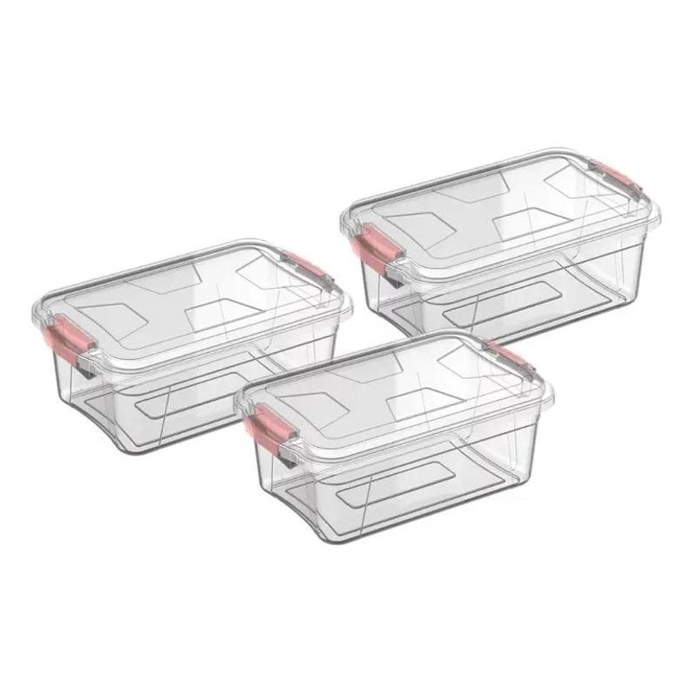 10X Kit 3 Caixas Organizadoras Transparente 3 Litros Pp Uni