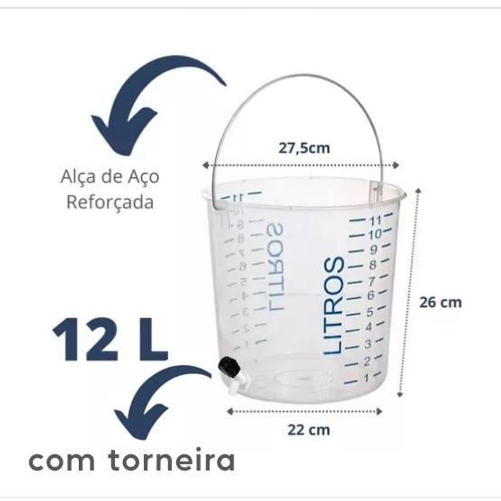Balde Graduado 12 Litros Plástico Com Torneira