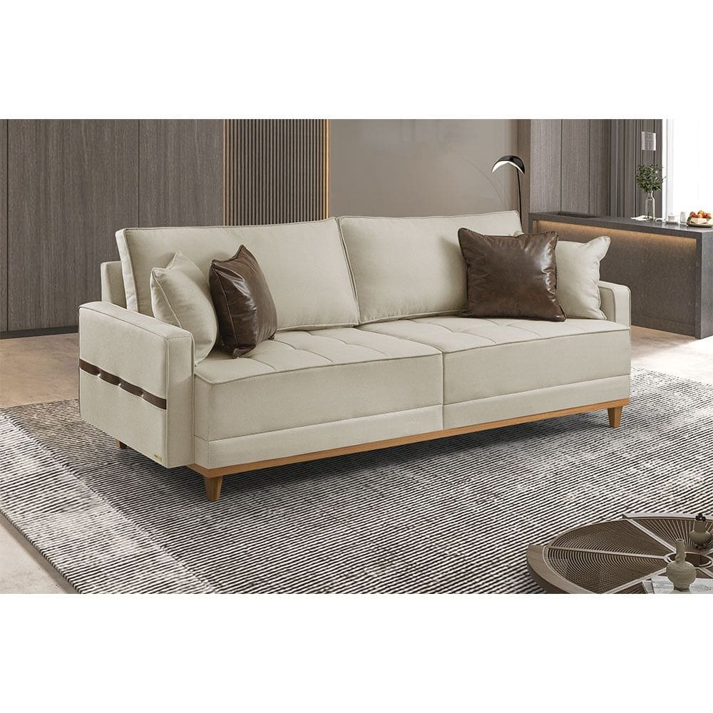 Sofa Fixo 6 Lugares M-203 2,60m Molas Bonnel Almofadas Soltas Linho Estofados Martins