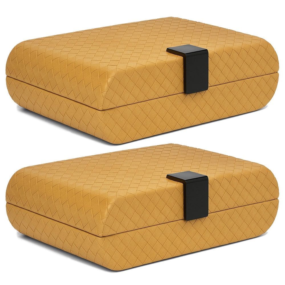 Kit 2 Caixa Decorativa Em Couro Trançado Bege