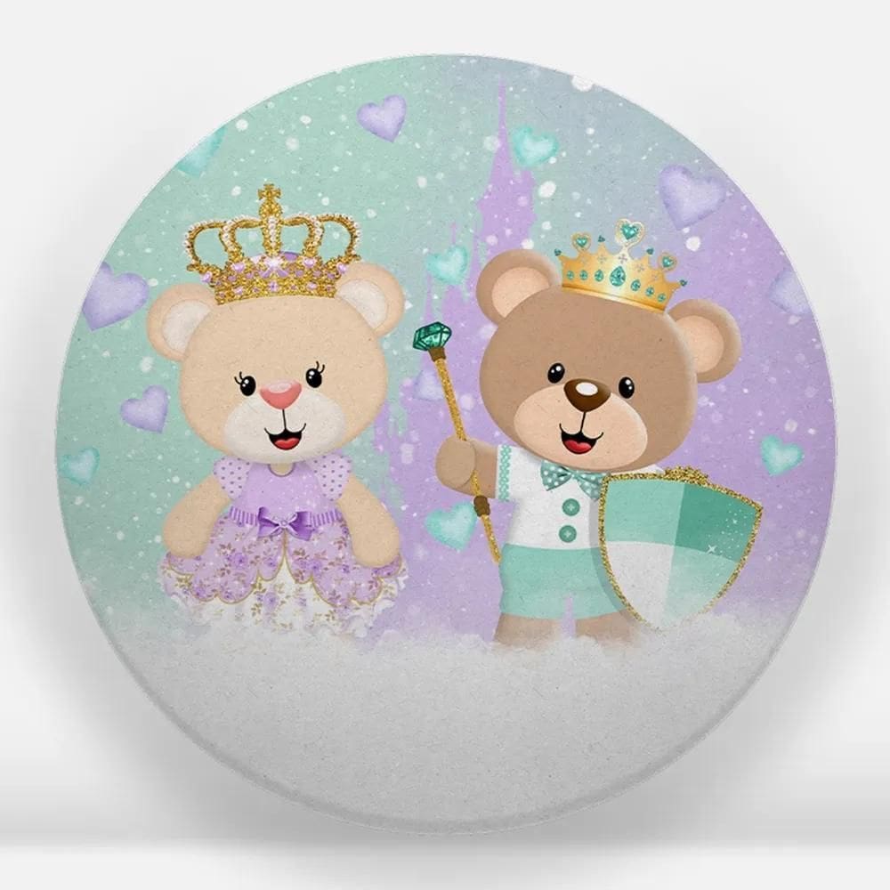 Painel Redondo Sublimado Em Tecido 1,5X Cha Revelação Ursos