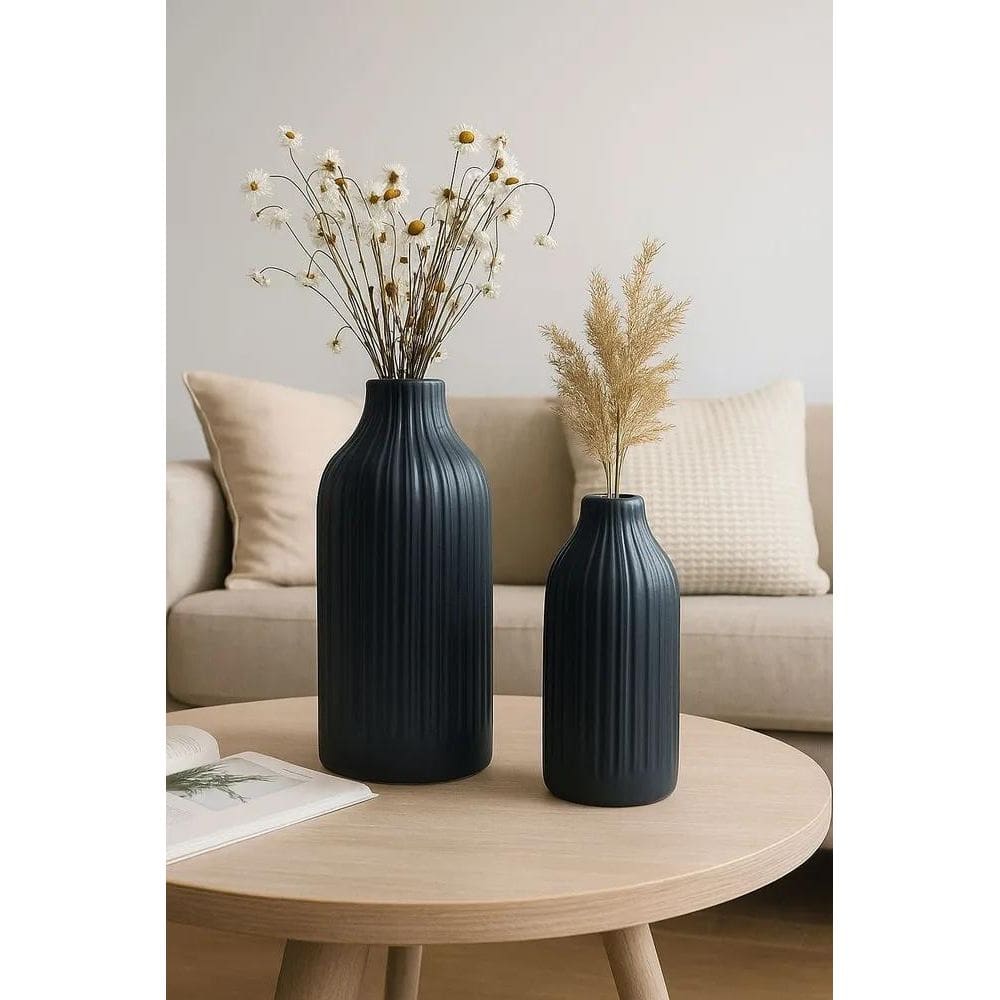 Dupla De Vasos Decorativos Em Ceramica Decoração Sala Preto