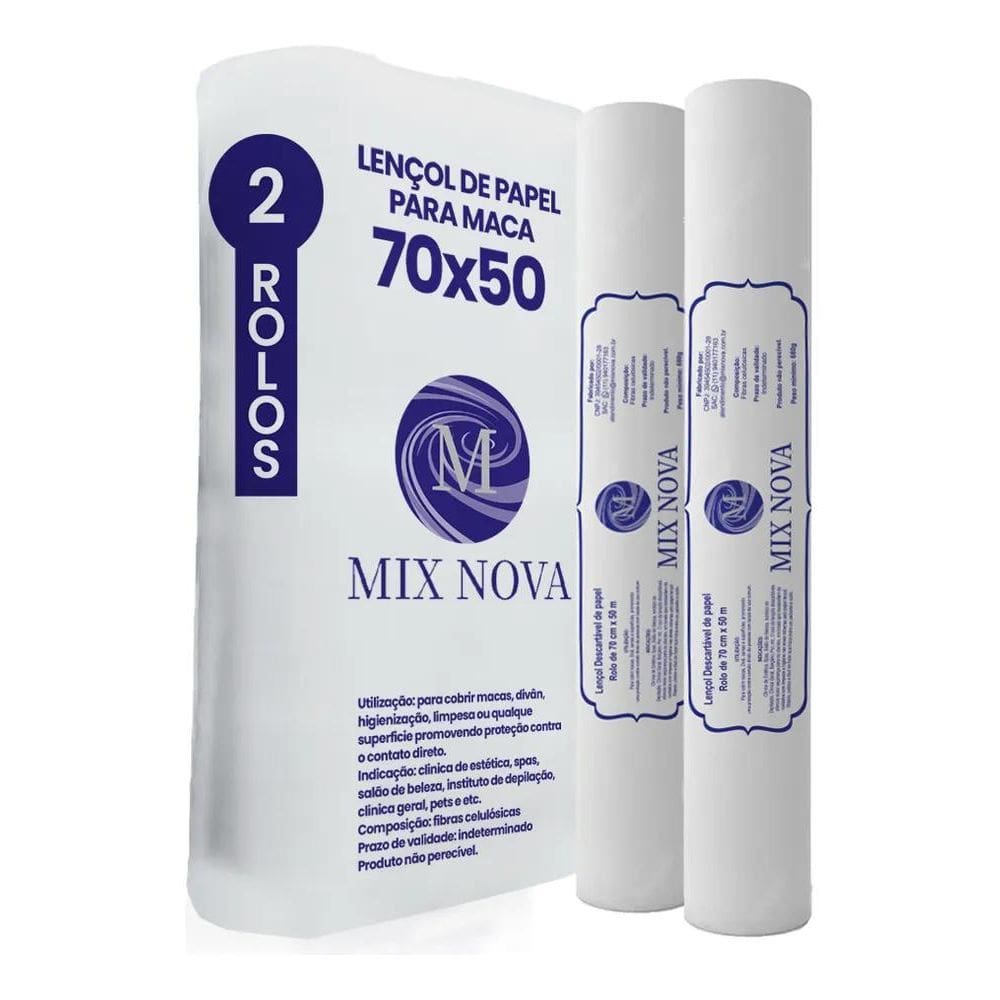 Lençol Descartavel Papel Hospitalar Maca 70X50 2 Rolos Mix N