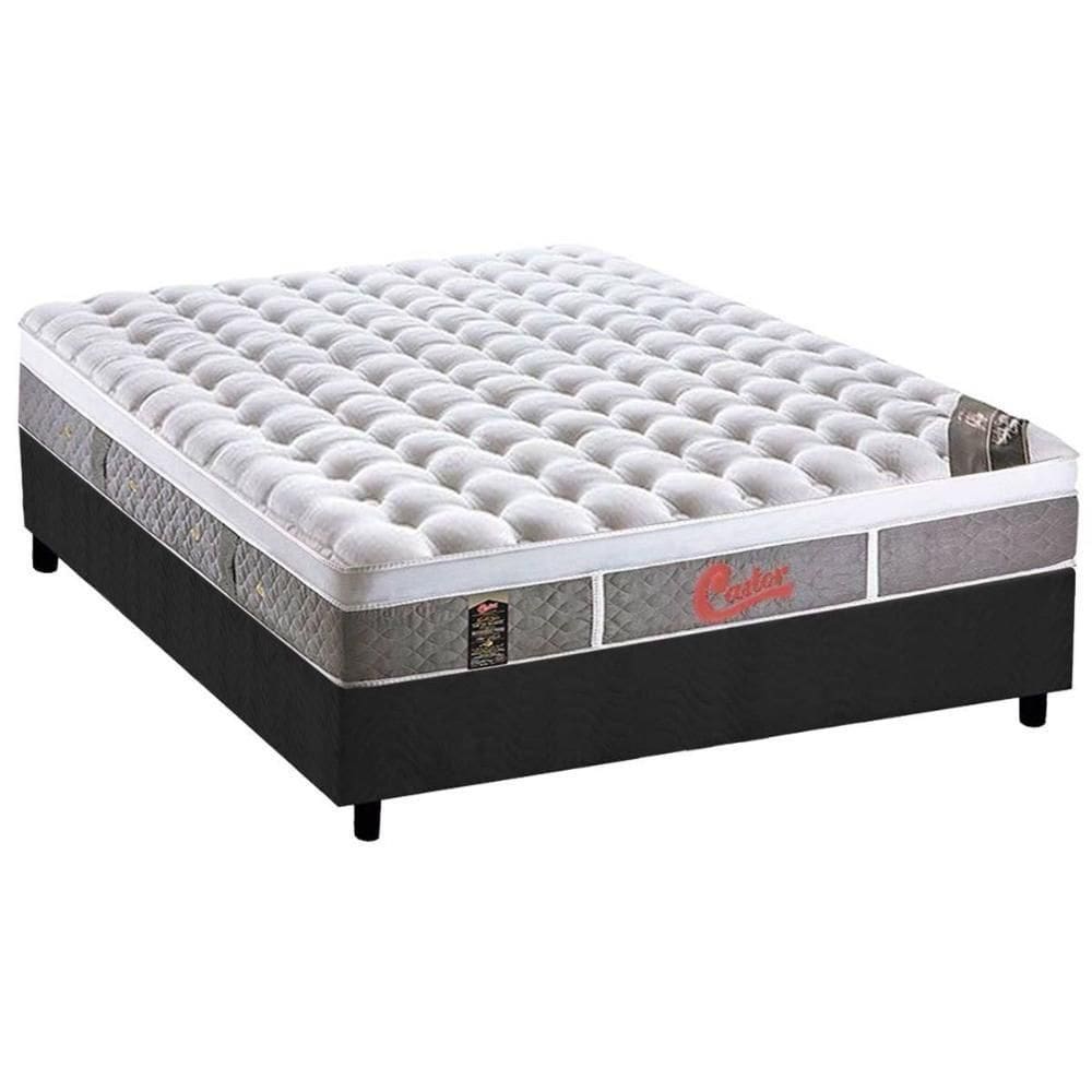 Cama Box Casal: Colchão Molas Ensacadas Castor Light Oxygen New Plush + Base Crc Suede Gray (138x188)