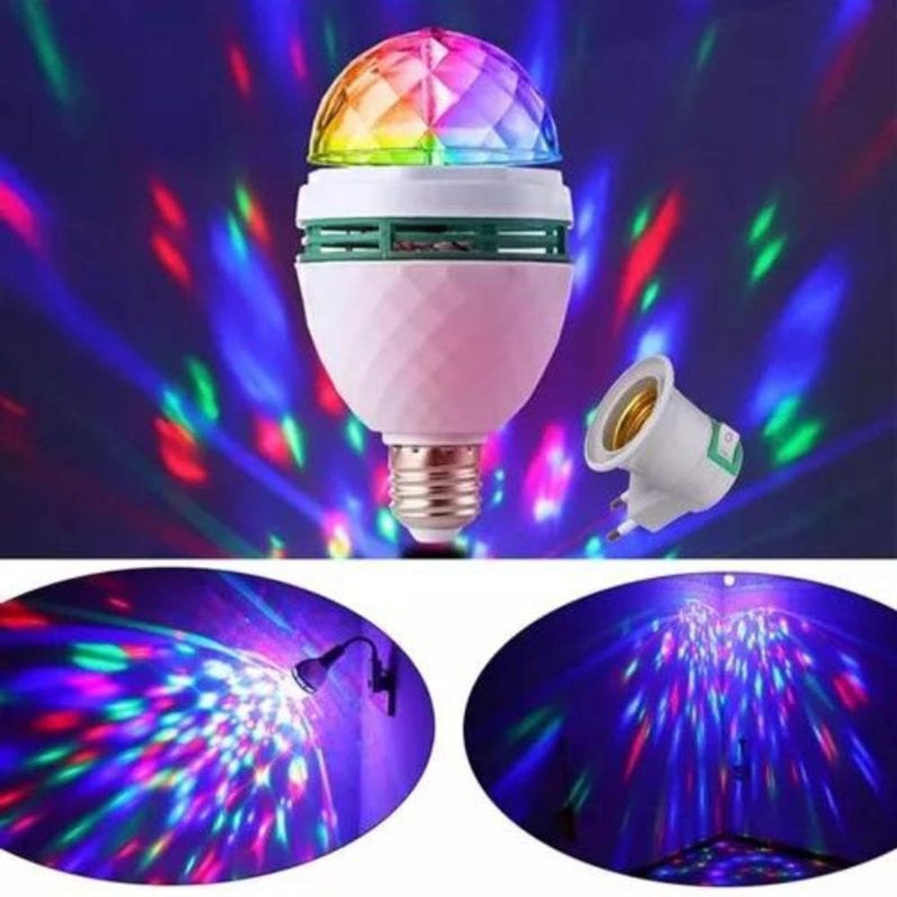 Lâmpada Giratória Colorida Led Bola Maluca Rgb + Adaptador