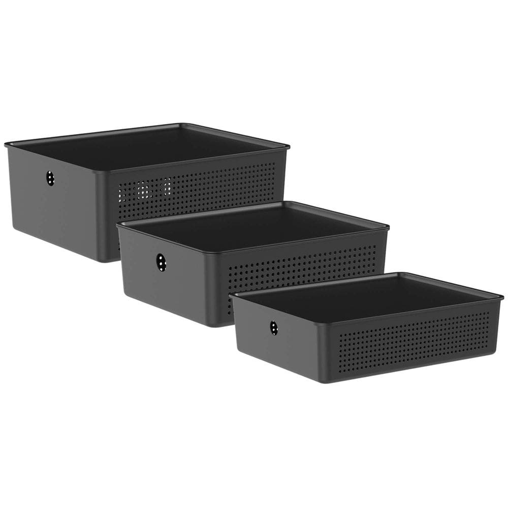 Conjunto de 3 Cestos Flow com Tampa Preto - Ou