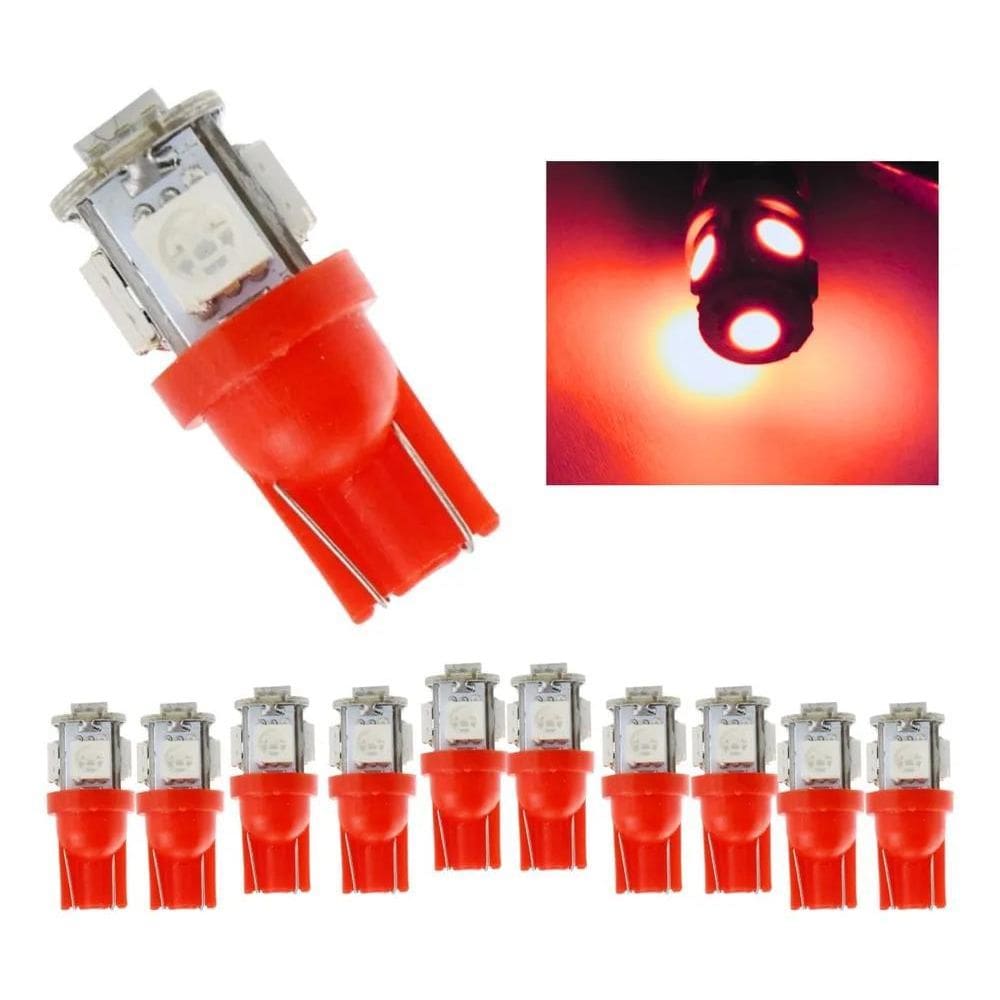Kit 20 Lampada T10 5 Led Branca Pingo Luz 5050 Vermelho