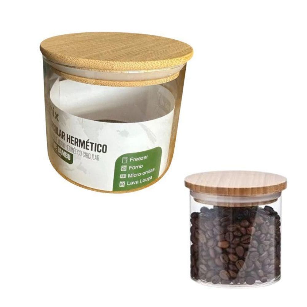 Pote De Vidro 500Ml Hermético Multiuso Com Tampa De Bambu