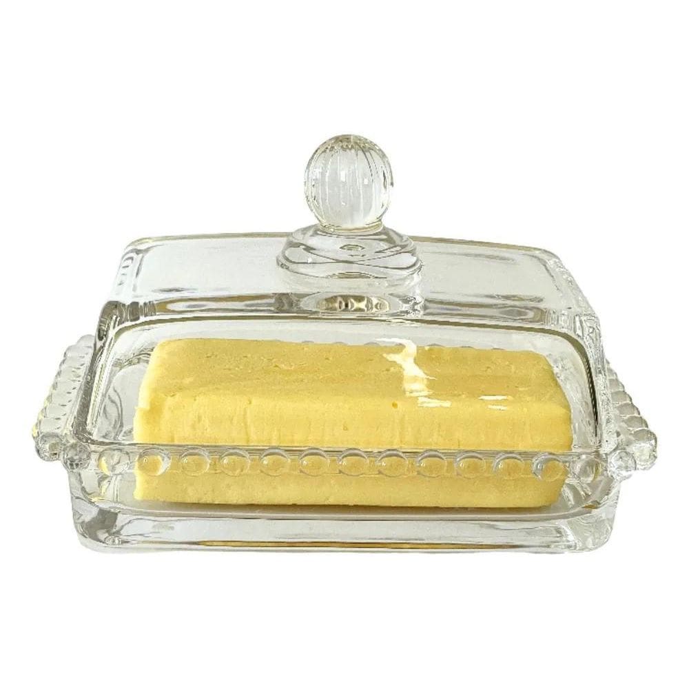 2X Manteigueira Vidro Grande Com Tampa Em Cristal