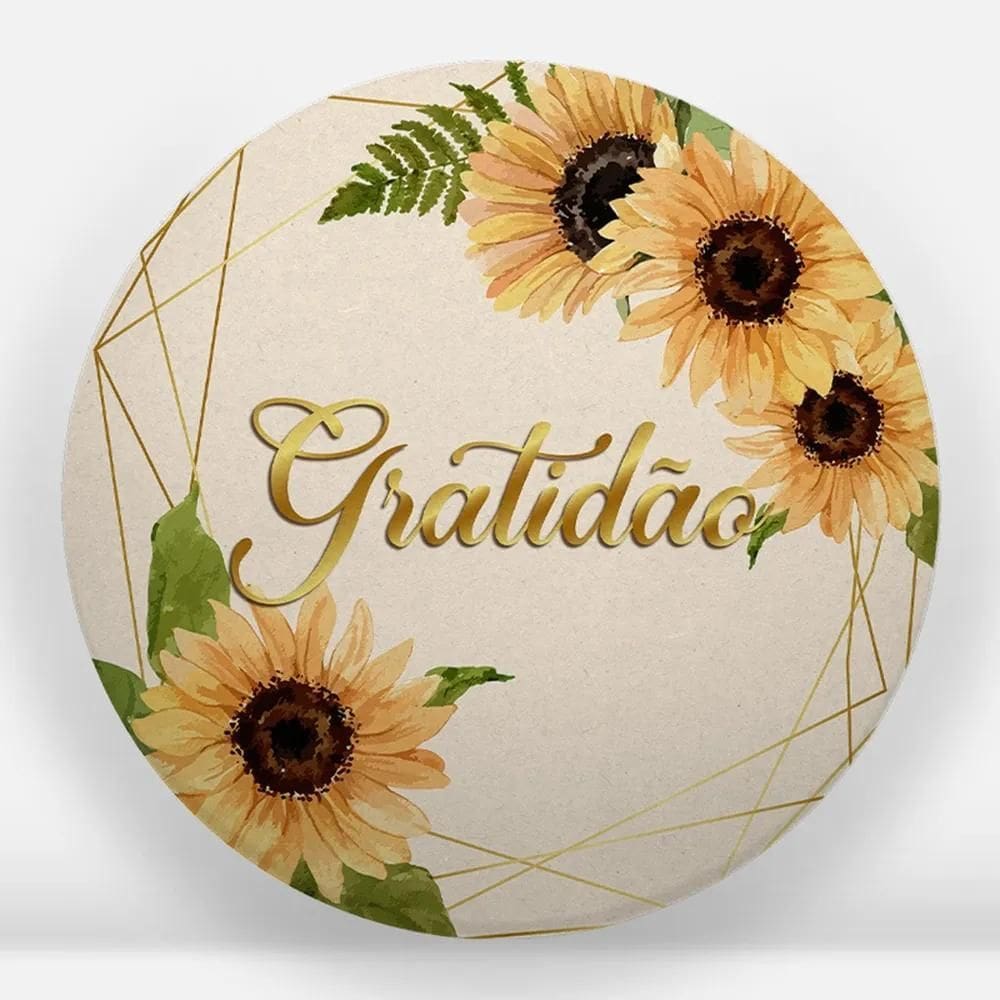 Painel Redondo Sublimado Em Tecido 1,5X1, Gratidão Girassol