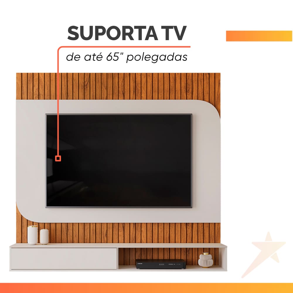 Painel Para TV Até 65 Polegadas Detalhe Frisado Com Nichos Catar Madeirado/Off White