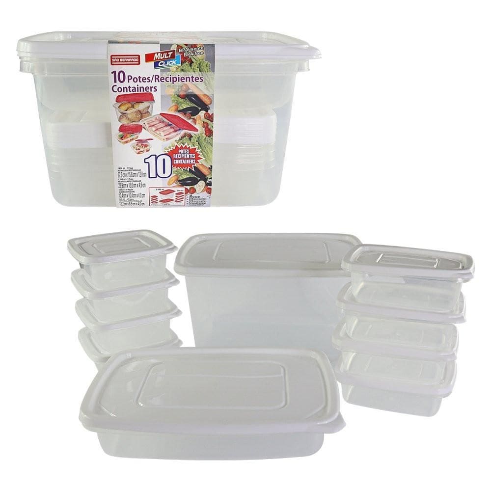 Kit Conjunto 10 Potes Para Alimentos Recipientes De Plástico