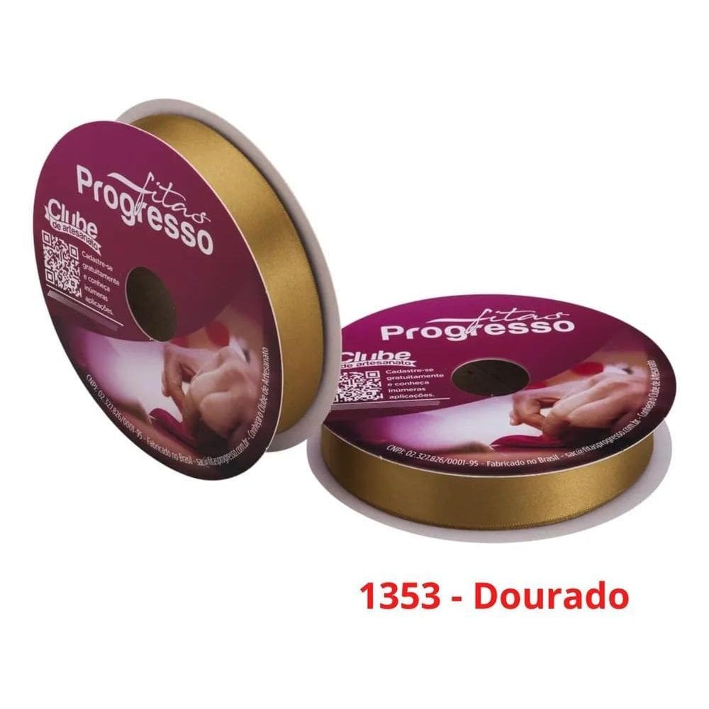 Fita Cetim Nº5 22 Mm Rolo Com 50 Met 1353 - Dourado