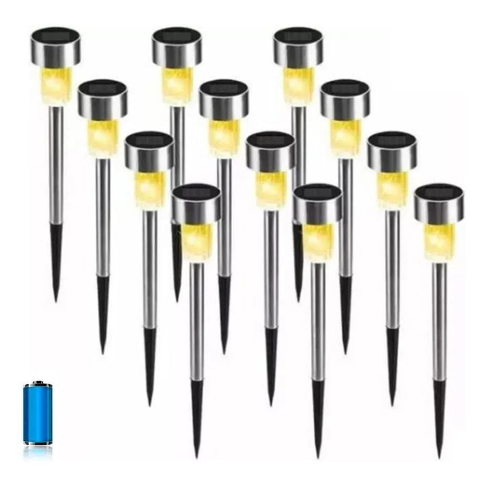 Kit 12 Inox Luminaria Solar Luz Led Lampada Espeto Jardim