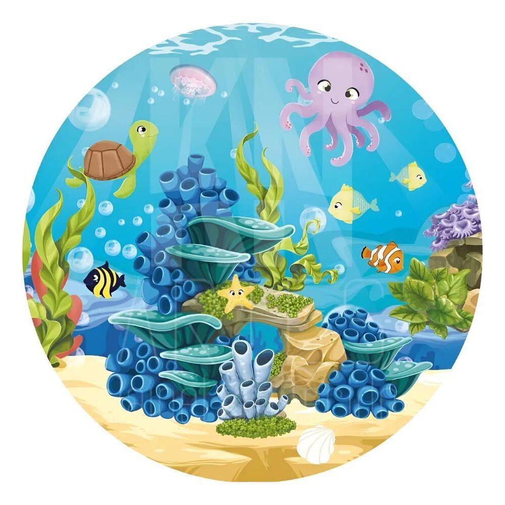 Painel Redondo Sublimado Em Tecido 1,5X1,5 Vár Fundo Do Mar