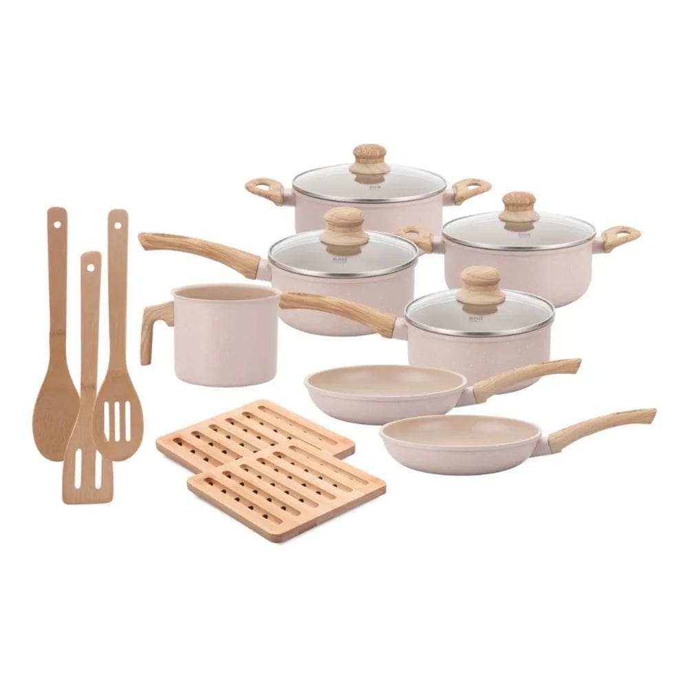 Jogo de Panelas Indução Antiaderente, Fundo Triplo, Revestimento Cerâmico, Alumínio Ecoglide eTampasdeVidro