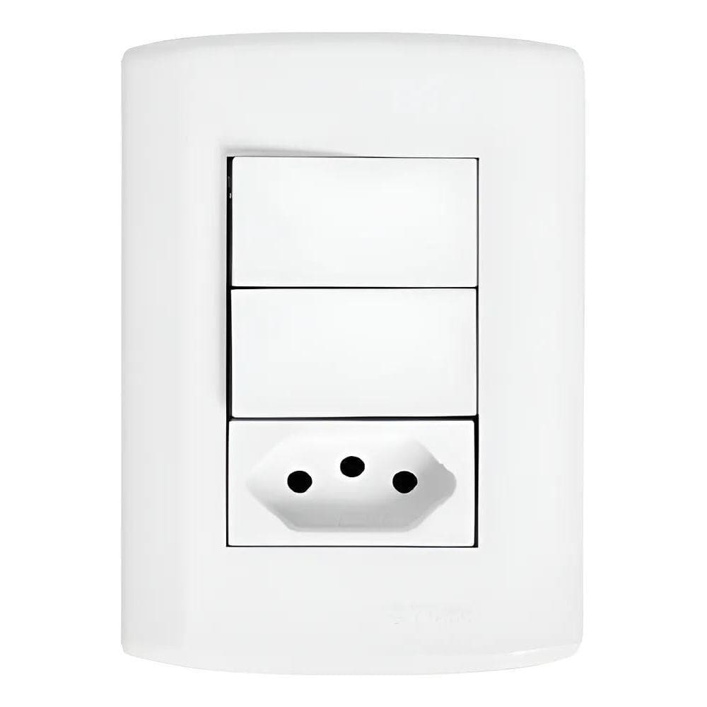 Interruptor Duplo Com Tomada 10A Pluzi Branca Modular 4X2 10