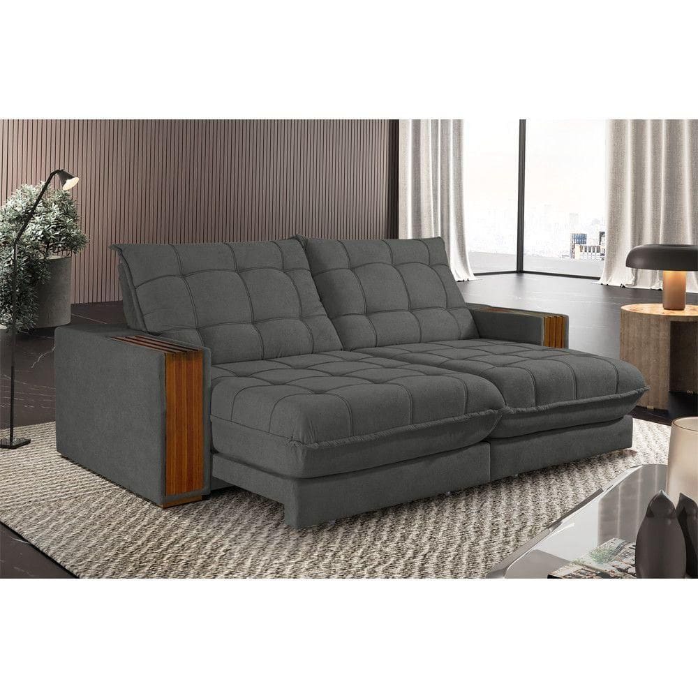 Sofá Retrátil Berlim 2,90m 5 Lugares Molas Ensacadas Txr Cinza