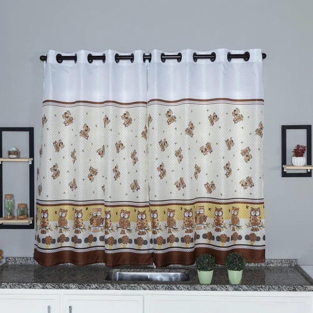 Cortina Estampada 2,40X1,30 Para Cozinha Em O Coruja