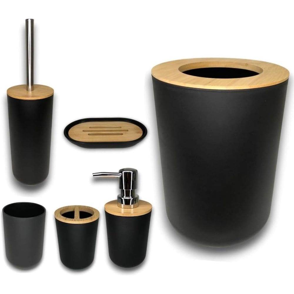 Banheiro Com 6 Itens Em Preto E Bamboo Ideal Para Presente