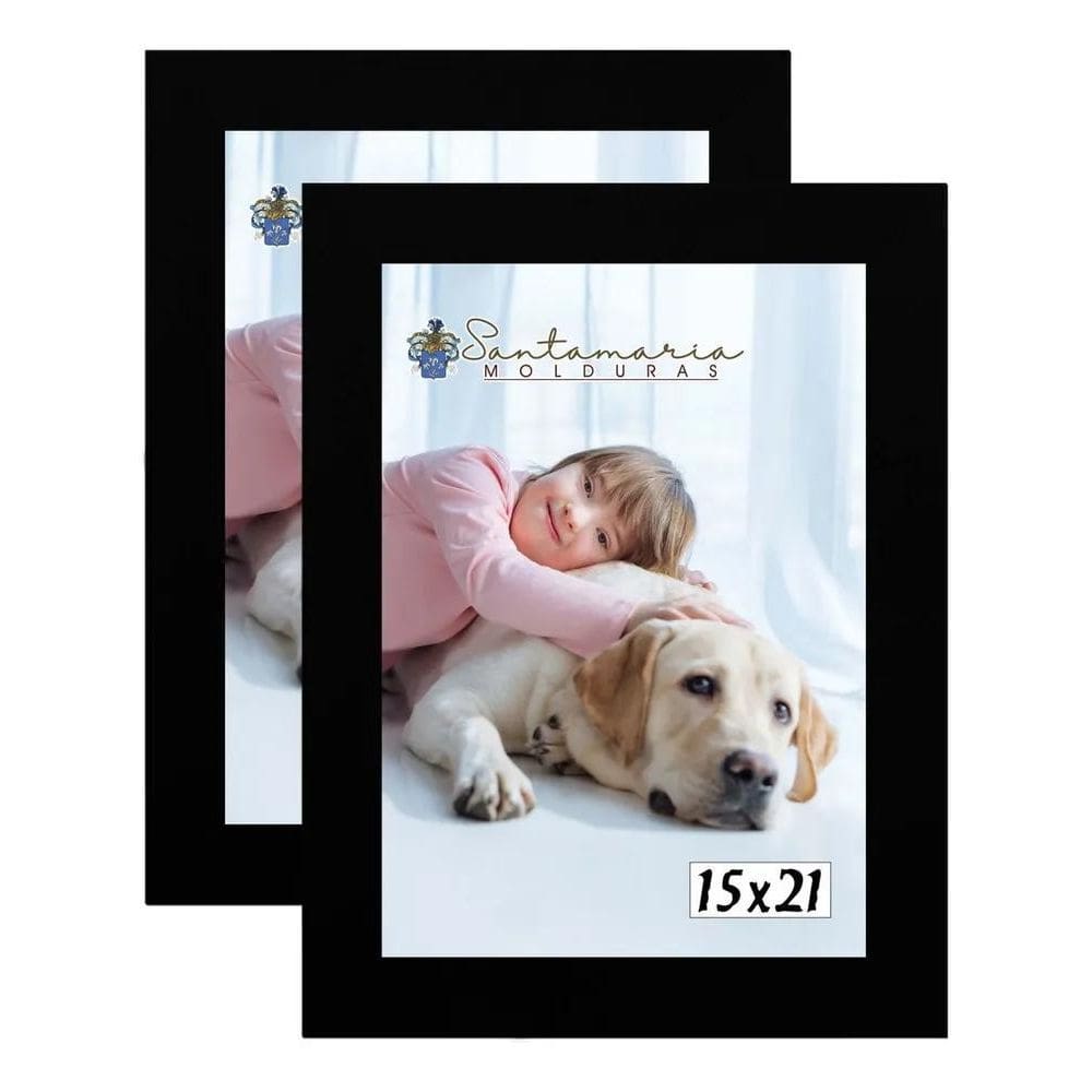 Kit 2 Porta Retrato 15X21 A5  Foto Moldura Preto Liso