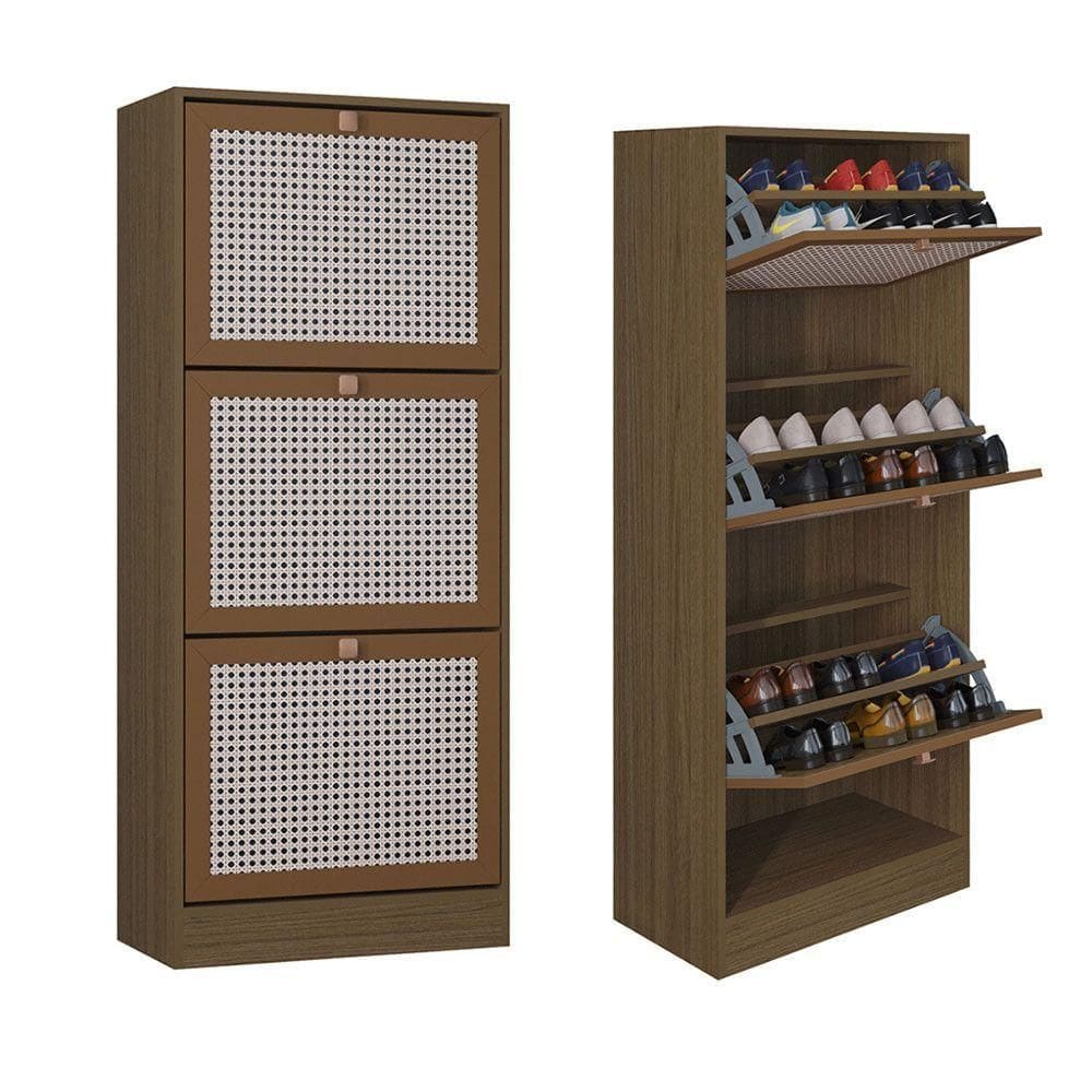 Kit 2 Sapateiras Tropical 3 Portas Multiuso Vertical Poquema Carvalho