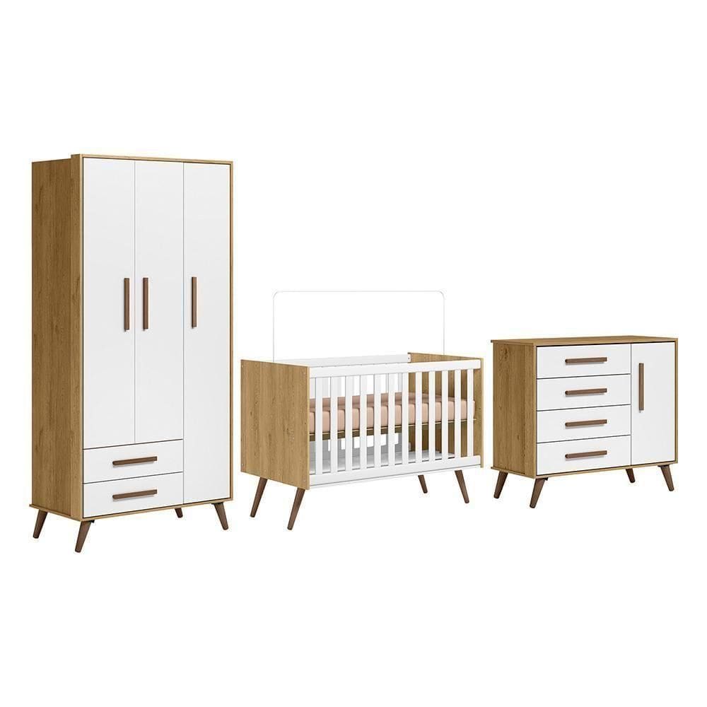 Dormitório Infantil Q Retrô Guarda Roupa, Cômoda E Berço Freijó-branco Acetinado - Qmovi Freijó-branco Acetinado