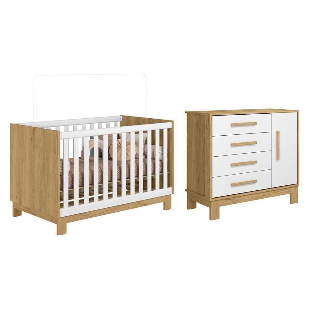 Jogo De Quarto Infantil Q Slim Cômoda E Berço Mini Cama Freijó-branco Acetinado - Qmovi Freijó-branco Acetinado