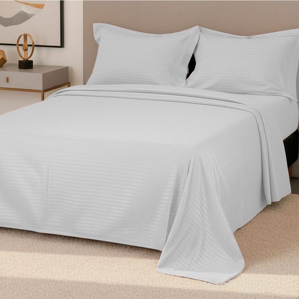 Jogo de Cama Queen Percal 300 Fios 100% Algodão Adamascado 4 Peças – BF Colchões