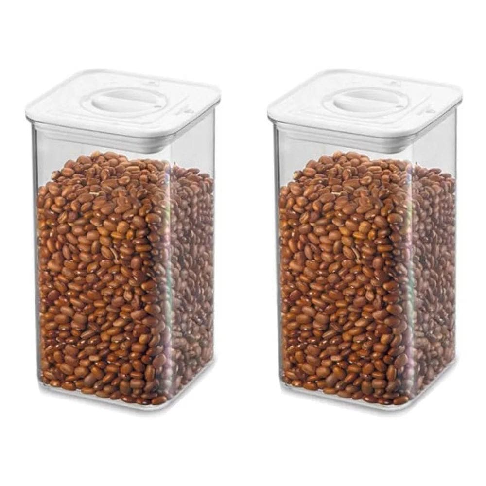 10X 2 Potes Mantimentos Acrílico Quadrado Tampa Trava Hermé