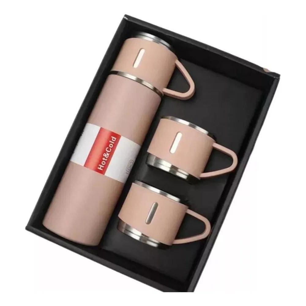 3X Garrafa Térmica Com Xícaras Inox Vacuum Flask Set Água Ca