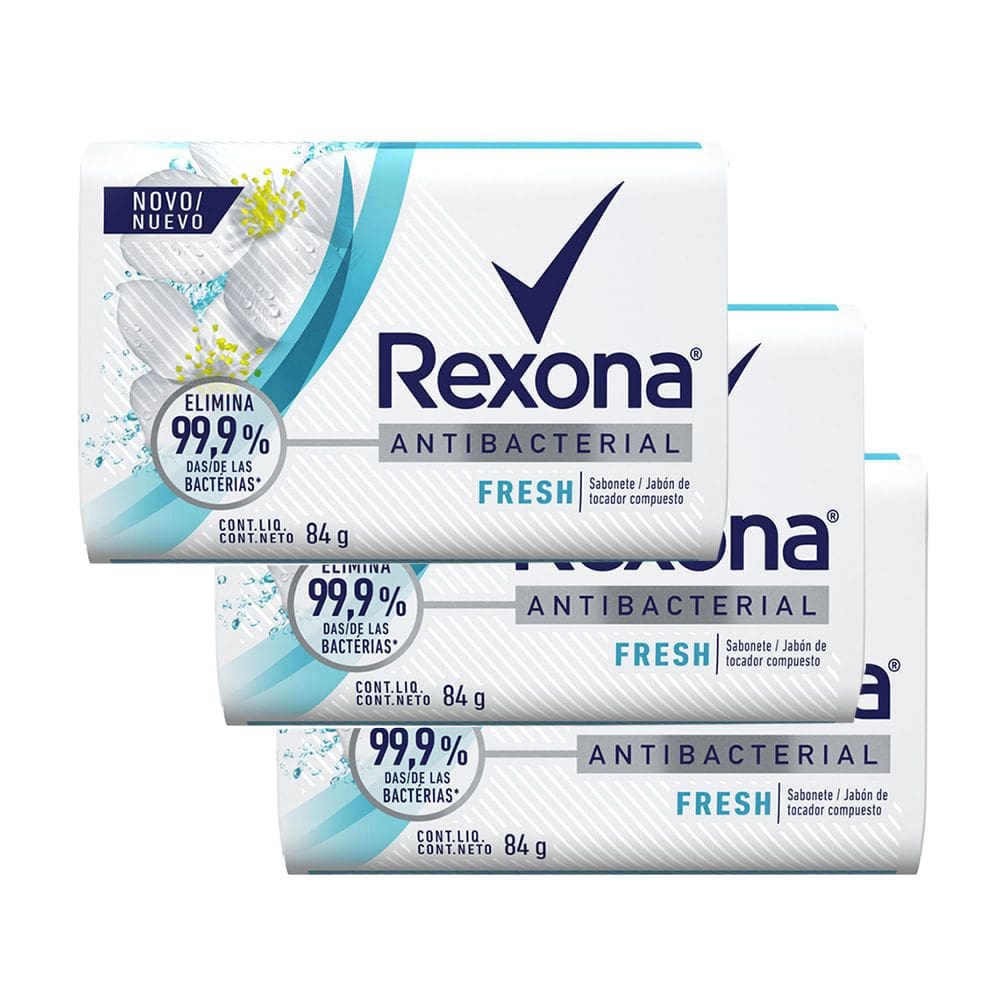 Kit 3 Sabonete em Barra Rexona Antibacterial Fresh com 84g