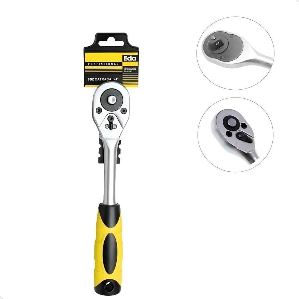 Chave Soquete Catraca Reversível 1/4 Com 24 Dentes Cor Preto