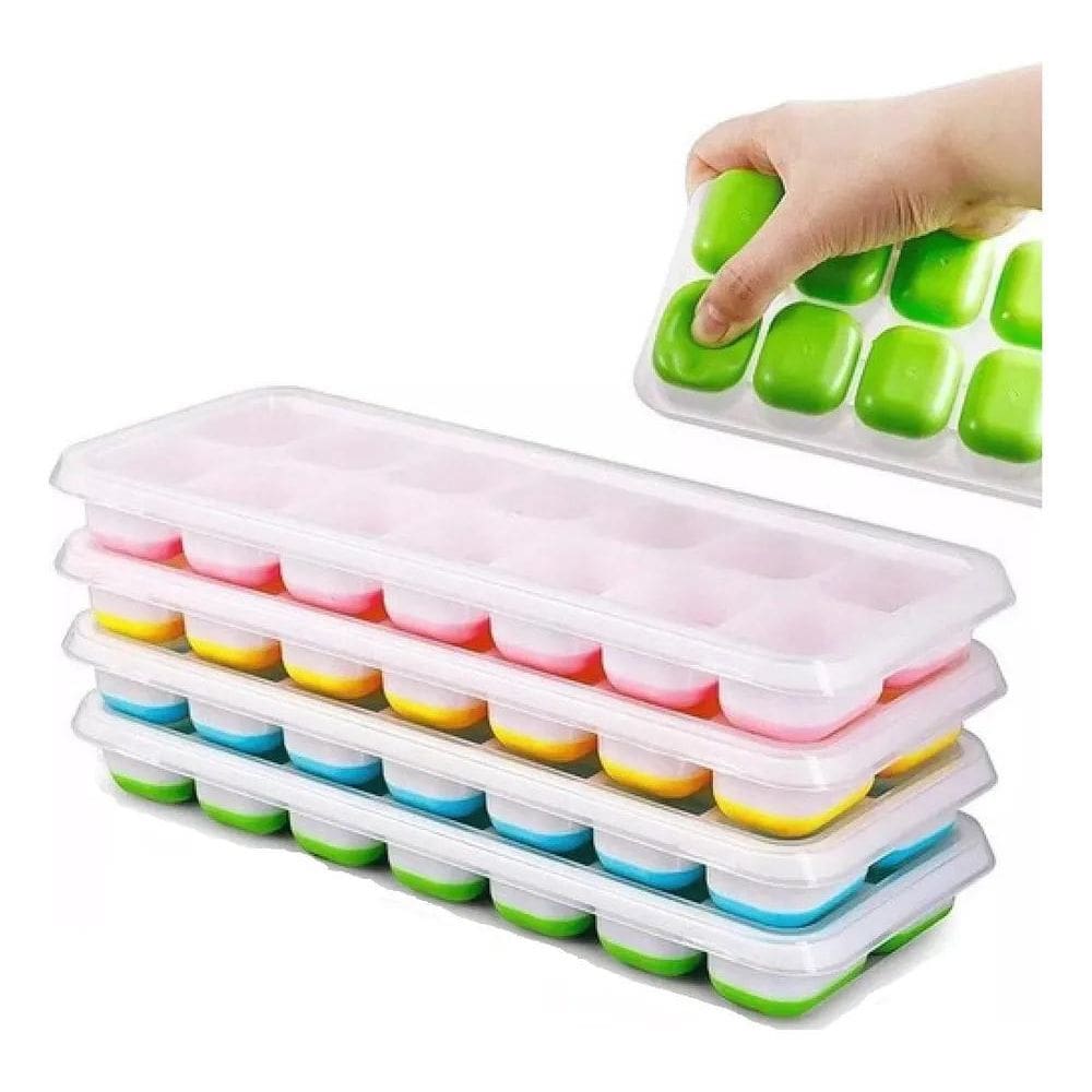 2X 4 Formas De Gelo Cubo C Tampa Rígida Flexível Fundo Silic