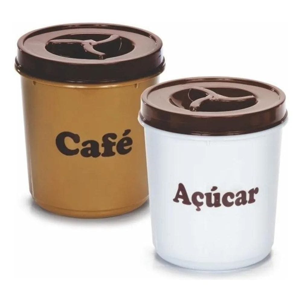 2X Conjunto Mantimento Redondo Tampa Com Rosca Café E Açúcar