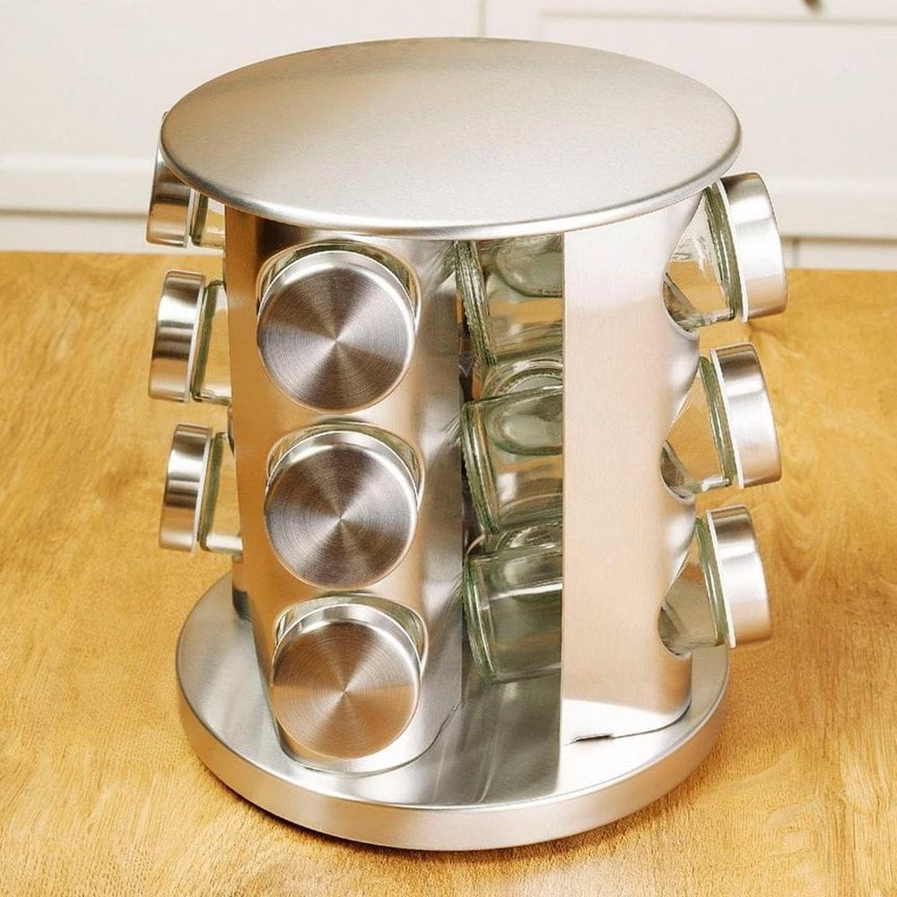 Conjunto Porta Temperos Vidro Giratório Tampa Inox Ideal Para Cozinha