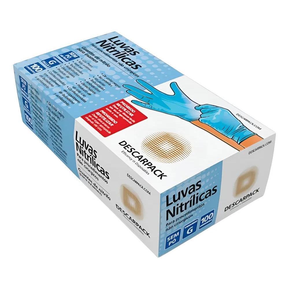 Luva Nitrílica 100Un Descartável Azul Sem Pó Descarpack